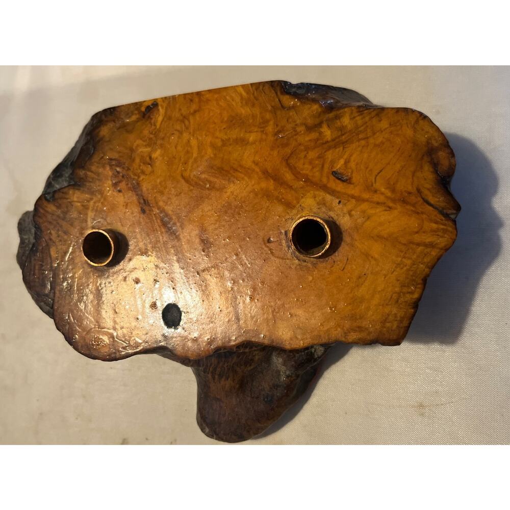 Vintage Burl Wood desk pen holder 4.25x6"